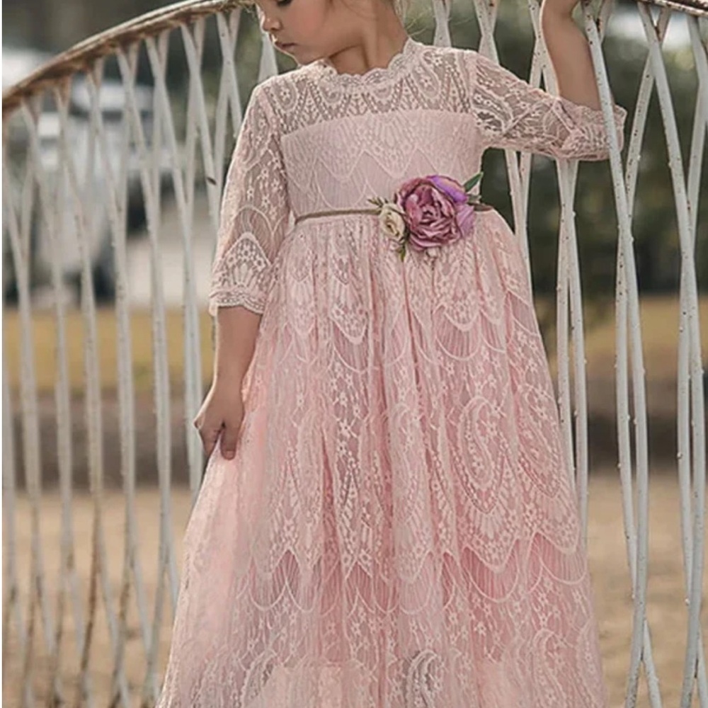 Trish Scully sz 4 Bella Rafaella pink lace formal dress for girls EUC NO BELT